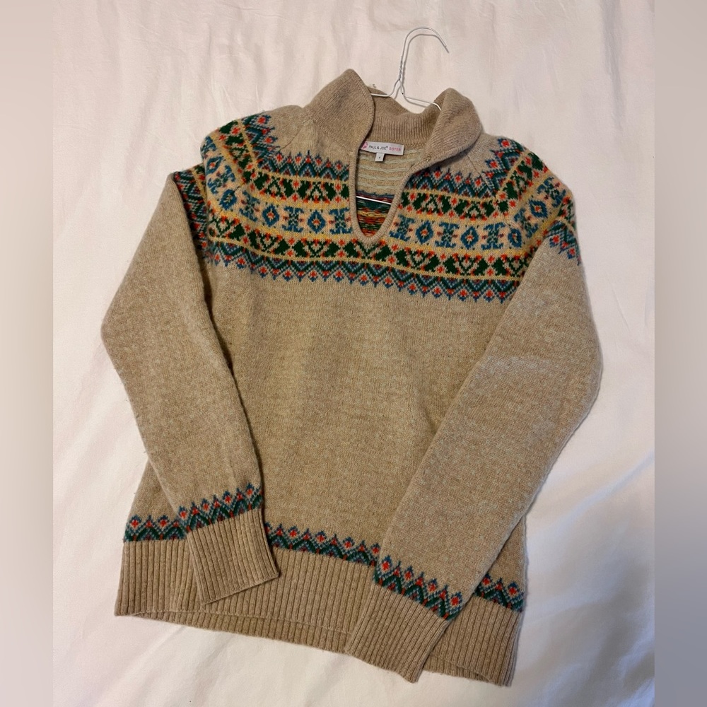 Paul & Joe Sister Boho Cottagecore Fair Isle Lambswool Blend Sweater